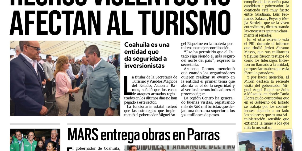 Portada Región Centro [28 de octubre de 2022] Estamos seguros de que el PRI ganará en Coahuila: Manolo Jiménez; Caravana Cultural Mejora arranca en Torreón; y más…