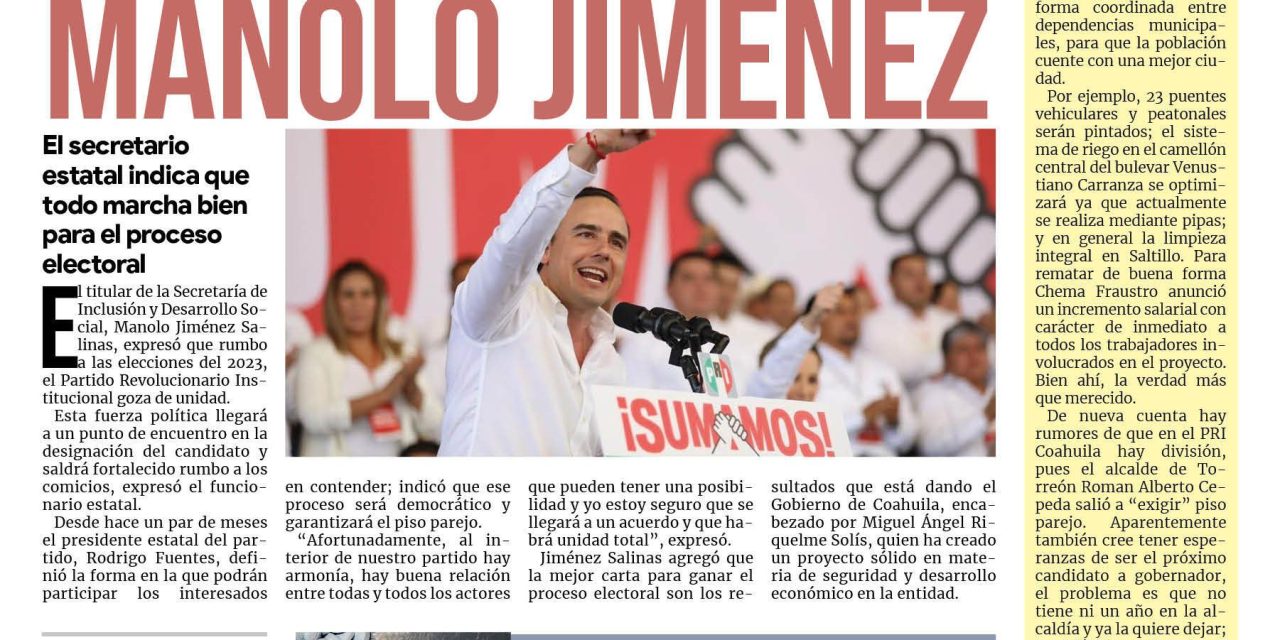 Portada Región Fronteriza [8 de octubre de 2022] Existe unidad y armonía en el PRI: Manolo Jiménez; Advierten en Acuña y Texas de peligros del Río Bravo; y más….