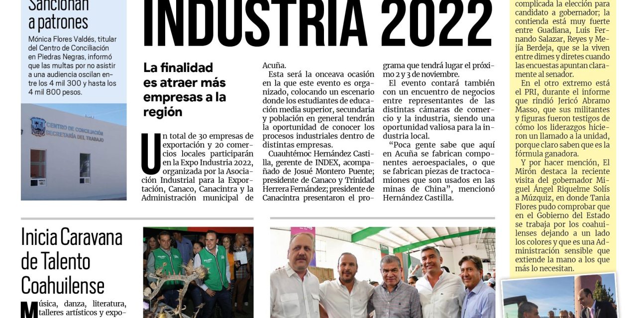 Portada Región Fronteriza [28 de octubre de 2022] Organizan Expo Industria 2022 en Acuña; Con más recursos proyectan obras para el 2023; y más…