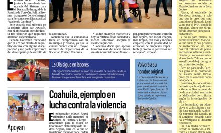 Portada Región Lagunera [12 de octubre de 2022] Alcalde de Torreón inaugura centro ‘Abriendo Caminos’; Ofrece Salud Municipal servicios de rehabilitación física en Torreón; y más…