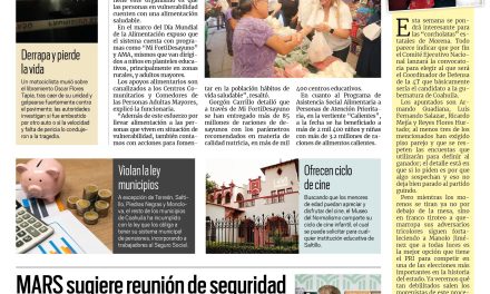 Portada RCG MEDIA [17 de octubre de 2022] Prioridad de DIF Coahuila garantizar la alimentación: Marcela Gorgón; MARS sugiere reunión de seguridad Coahuila-NL-Tamaulipas; y más…