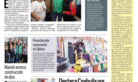 Portada Región Carbonífera [2 de noviembre de 2022] SIDS continúa con apoyos a Múzquiz; Inaugura Manolo Jiménez obras para solucionar el abasto de agua en Nueva Rosita; y más…