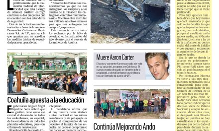 Portada Región Carbonífera [6 de noviembre de 2022] Apoyan a minas inseguras en la Carbonífera; Coahuila apuesta a la educación y más…