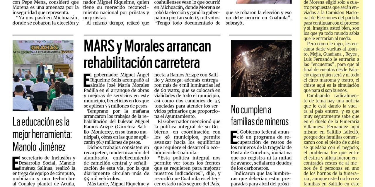 Portada Región Carbonífera [11 de noviembre de 2022] No cumple federación a familias de mineros en Coahuila; Se supera meta de vacunación en menores; y más…
