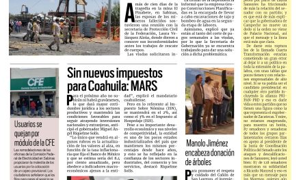 Portada Región Carbonífera [12 de noviembre de 2022] En el Pinabete, exigen viudas de mineros cuentas claras; Sin nuevos impuestos para Coahuila en 2023 y más…