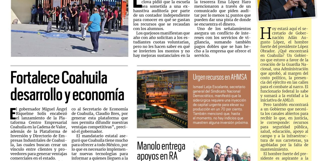 Portada Región Centro [1 de noviembre de 2022] Exigen auditoría al CBTis 36; Encuentran sano y salvo a expolicía y más…