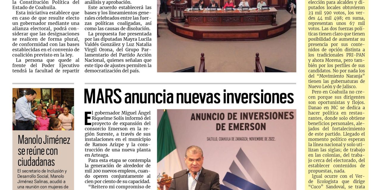 Portada Región Centro [9 de noviembre de 2022] Aprueban en Coahuila Gobierno de coalición; Congelan cuentas por fraude en AHMSA y más…