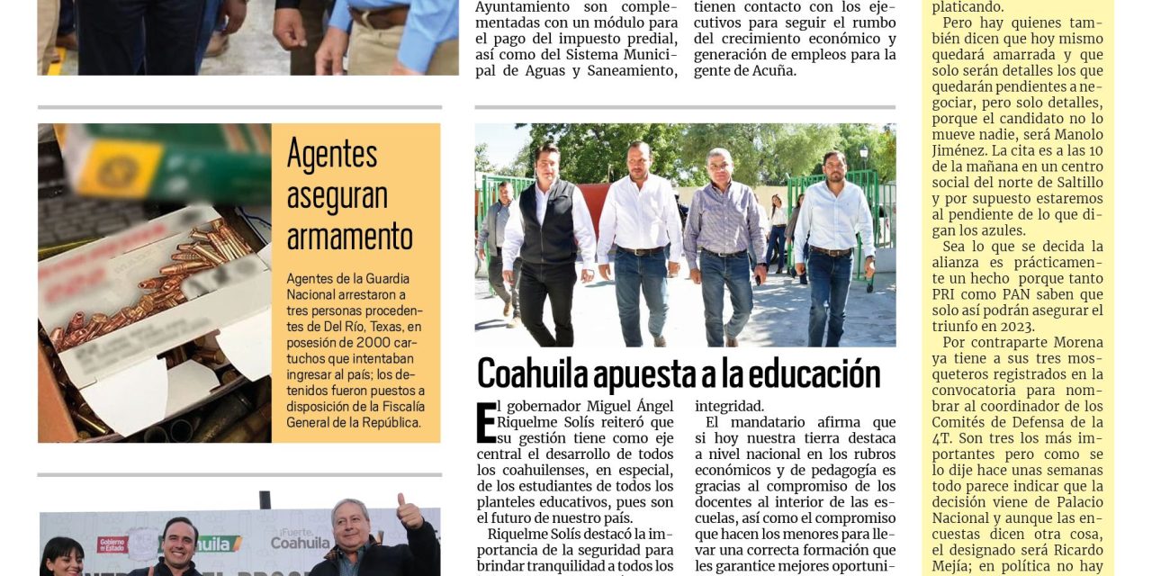 Portada Región Fronteriza [6 de noviembre de 2022] Alcalde visita maquiladora; Coahuila apuesta a la educación y más…