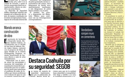 Portada Región Lagunera [2 de noviembre de 2022] Van por cuerpo de vigilancia y protección ambiental en Torreón; Grupo de Reacción Laguna logra aseguramiento; y más…