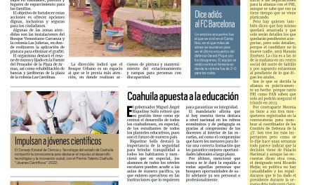 Portada Región Lagunera [6 de noviembre de 2022] Embellecen imagen de Torreón; Coahuila apuesta a la educación y más…