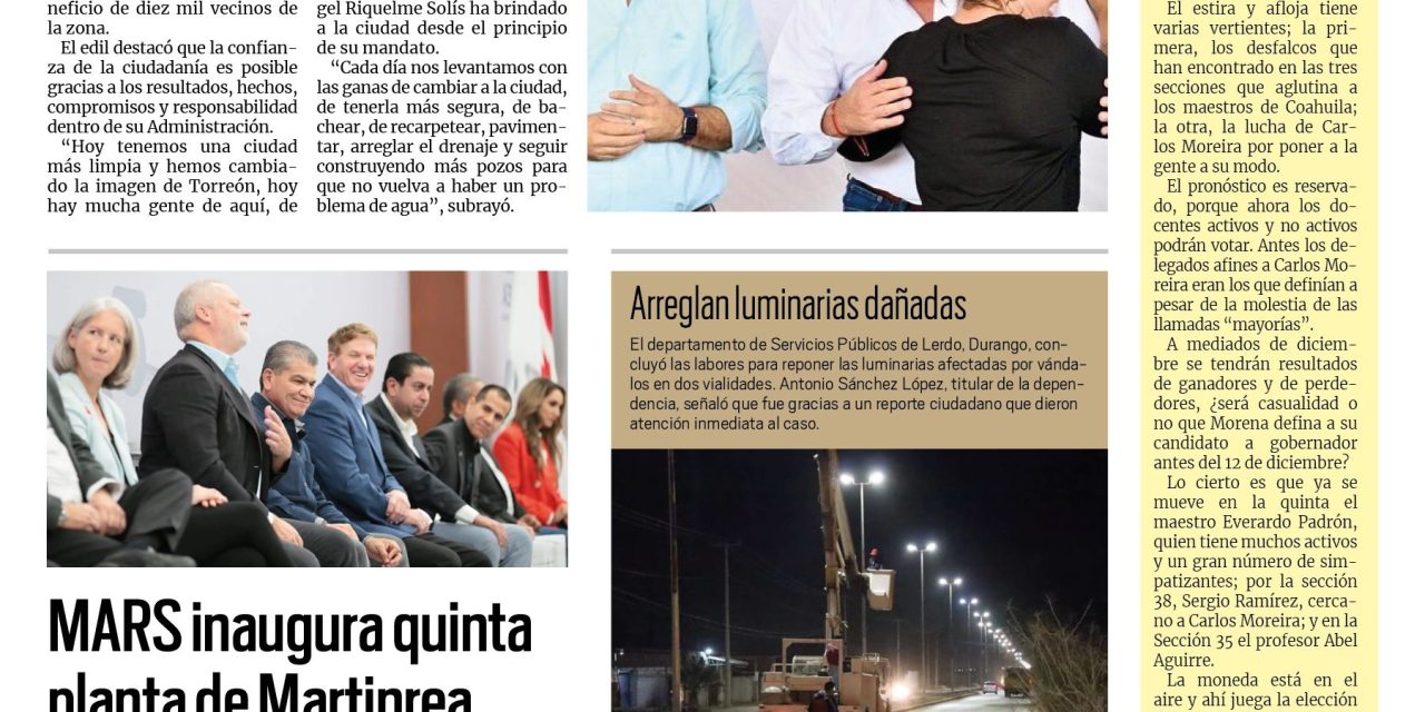 Portada Región Lagunera [10 de noviembre de 2022] Román Cepeda encabeza programas sociales; sentenciados son trasladados a penal de Torreón y más…