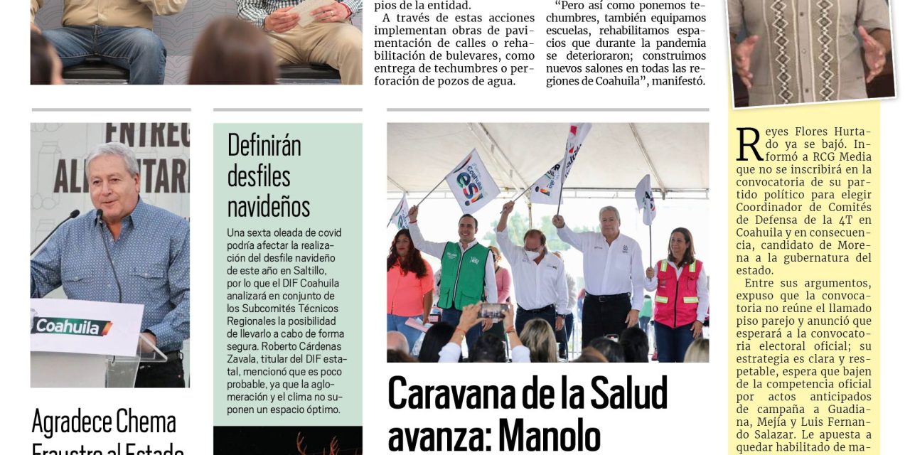 Portada RCG MEDIA [3 de noviembre de 2022] En coordinación beneficios llegan a todos: MARS; agradece Chema al Estado; y más…
