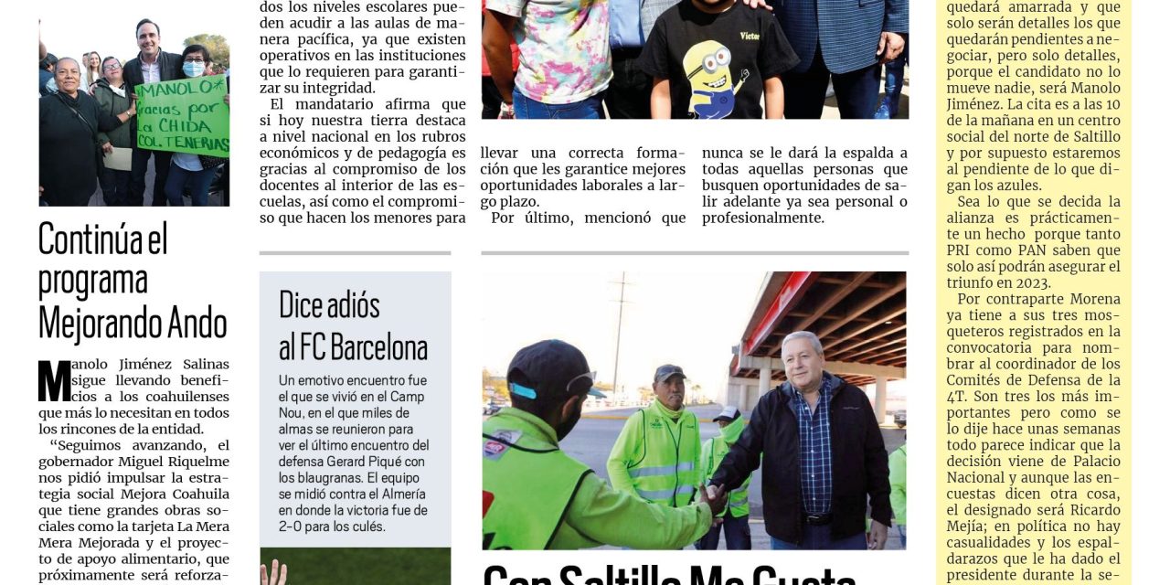 Portada RCG MEDIA [6 de noviembre de 2022] Coahuila apuesta a la educación; Con Saltillo Me Gusta embellecen bulevares y más…