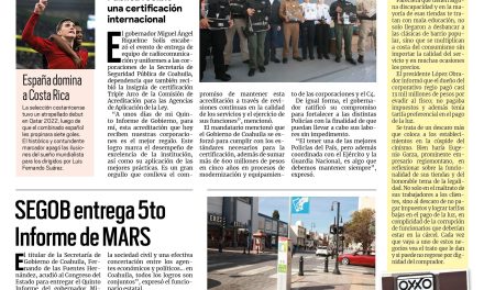 Portada RCG MEDIA [24 de noviembre de 2022] La seguridad en Coahuila ha costado: MARS; SEGOB entrega 5to Informe de MARS; Caravana Cultural recorre región Centro y más…