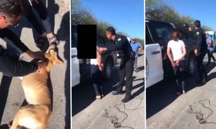 Policía de San Luis Potosí rescata a perrita que era arrastrada por mujer en motocicleta (video)