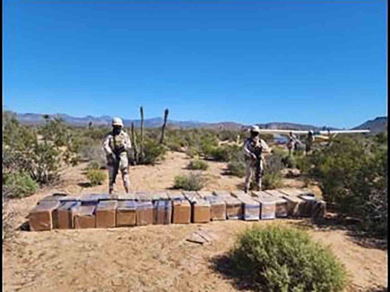 Sedena asegura 500 kilos de estupefacientes a aeronave en San Quintín, Baja California
