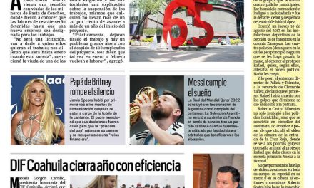 Portada Región Carbonífera [19 de diciembre de 2022] Adjudicarán a empresa rescate hasta 2023; cuidan a ciudadanos del frío en Sabinas y más…