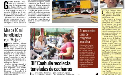 Portada Región Centro [12 de diciembre de 2022] Transportistas cesan servicio a AHMSA; DIF Coahuila recolecta toneladas de cacharros y más…