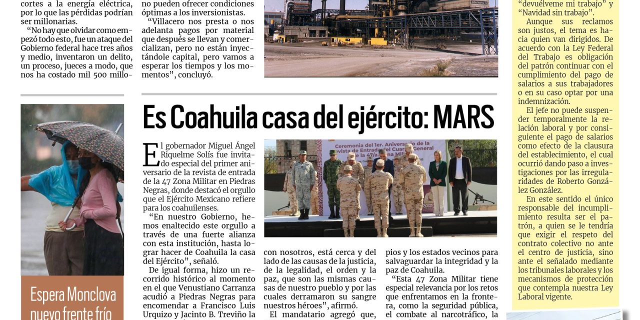 Portada Región Centro [14 de diciembre de 2022] Destacan pérdida millonaria en AHMSA; banderazo a programa Paisano; y más….