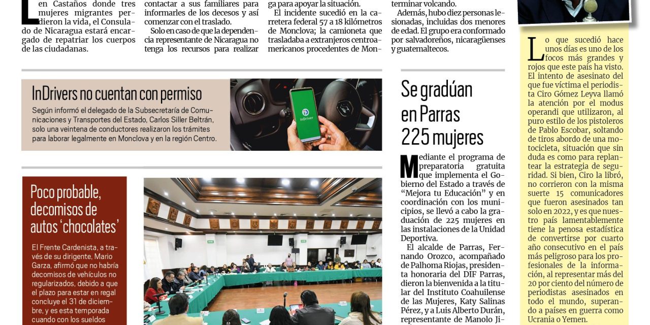 Portada Región Centro [18 de diciembre de 2022] Debe AHMSA predial del 2022 a Frontera; Consulado repatriará a nicaragüenses; y más…