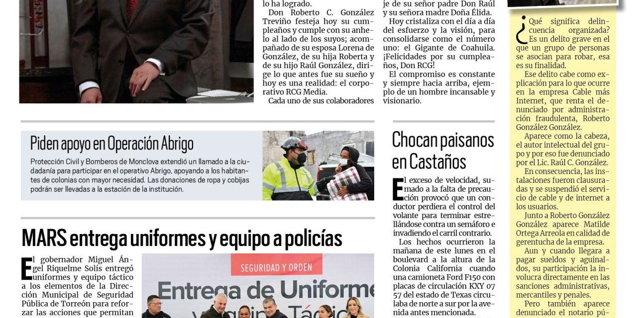 Portada Región Centro [20 de diciembre de 2022] Don Roberto C. González, el Gigante de Coahuila; señalan descobijo del IMSS en AHMSA y más…