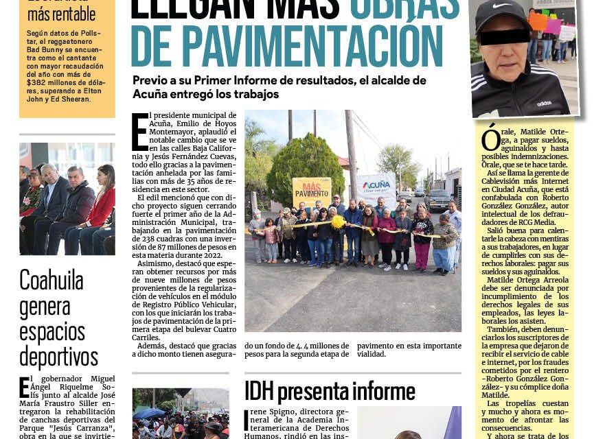 Portada Región Fronteriza [15 de diciembre de 2022] Llegan más obras de pavimentación Acuña; respaldan a mujeres en Acuña; y más…