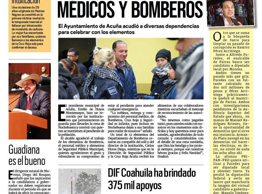 Portada Región Fronteriza [26 de diciembre de 2022] Llevan Nochebuena a médicos y bomberos; IMSS Acuña en crisis por tuberías rotas y más…