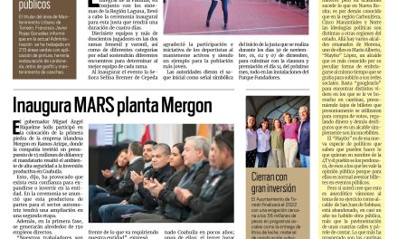 Portada Región Lagunera [2 de diciembre de 2022] Inicia el tradicional torneo del pavo; Inaugura MARS planta Mergon y más…