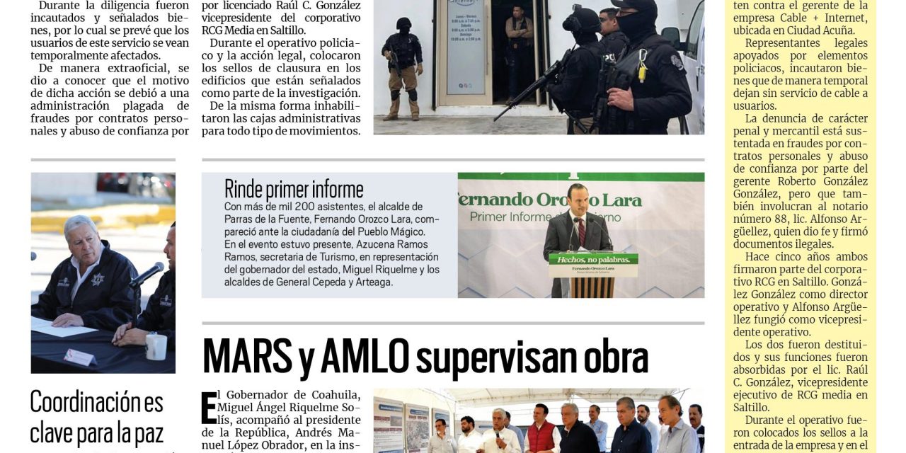 Portada RCG Media [10 de diciembre de 2022] Ejecutan acción legal contra Roberto González González; MARS y AMLO supervisan obra y más…