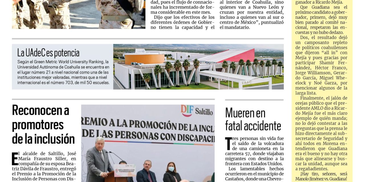 Portada RCG Media [17 de diciembre de 2022] Blindado Coahuila para recibir a paisanos; Reconocen a promotores de la inclusión y más…
