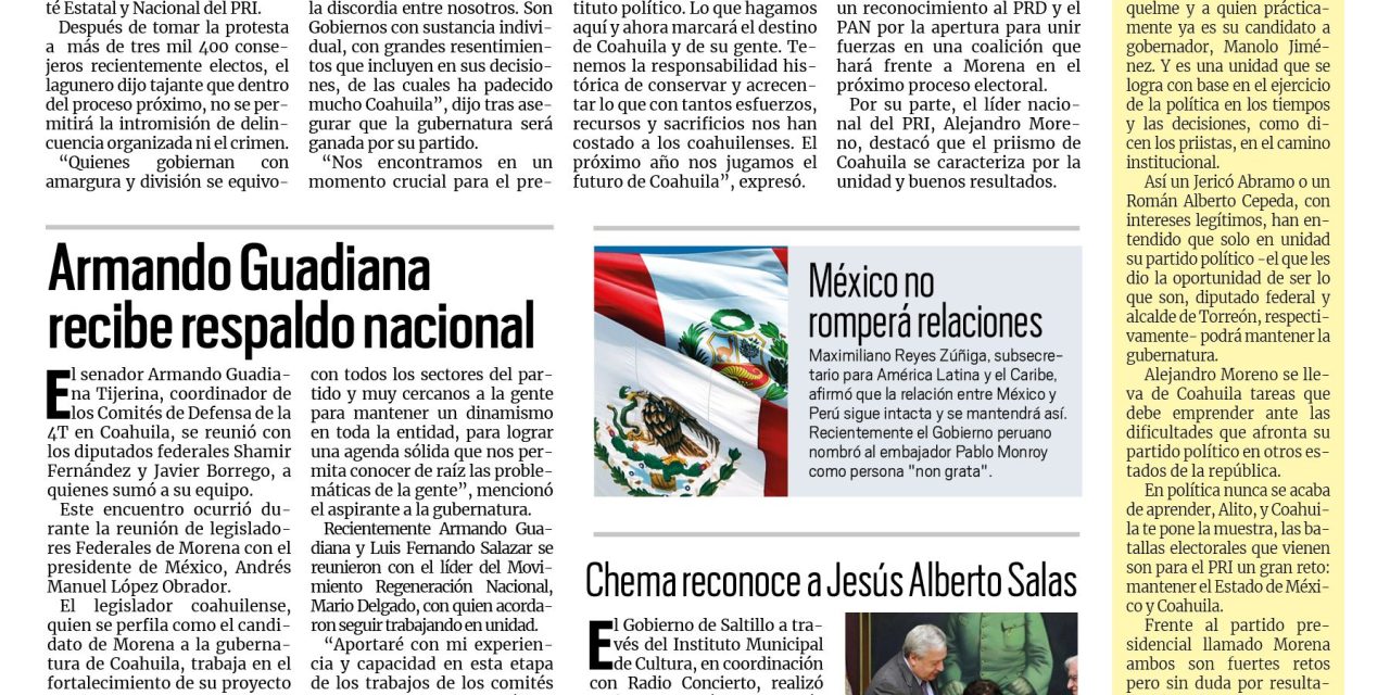 Portada RCG Media [22 de diciembre de 2022] Se toparán con pared en Coahuila: MARS; Armando Guadiana recibe respaldo nacional y más…