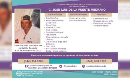 José Luis de la Fuente está extraviado: activan alerta de búsqueda en Saltillo