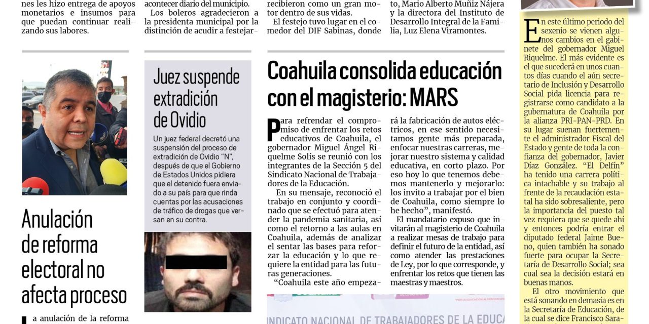 Portada Región Carbonífera [7 de enero de 2023] Celebran a lustradores de Sabinas; Coahuila consolida educación con el magisterio: MARS y más …