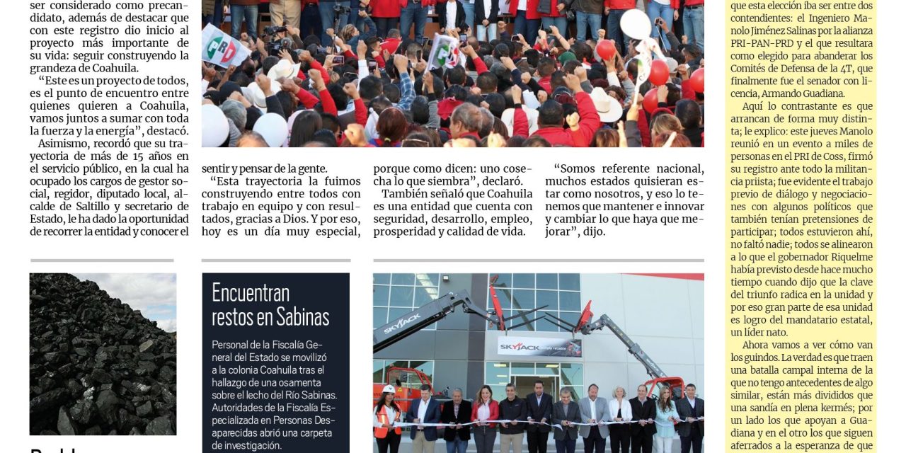 Portada Región Carbonífera [13 de enero de 2023] Manolo Jiménez arranca la carrera por la gubernatura; problemas en AHMSA afectan a otras regiones y más…