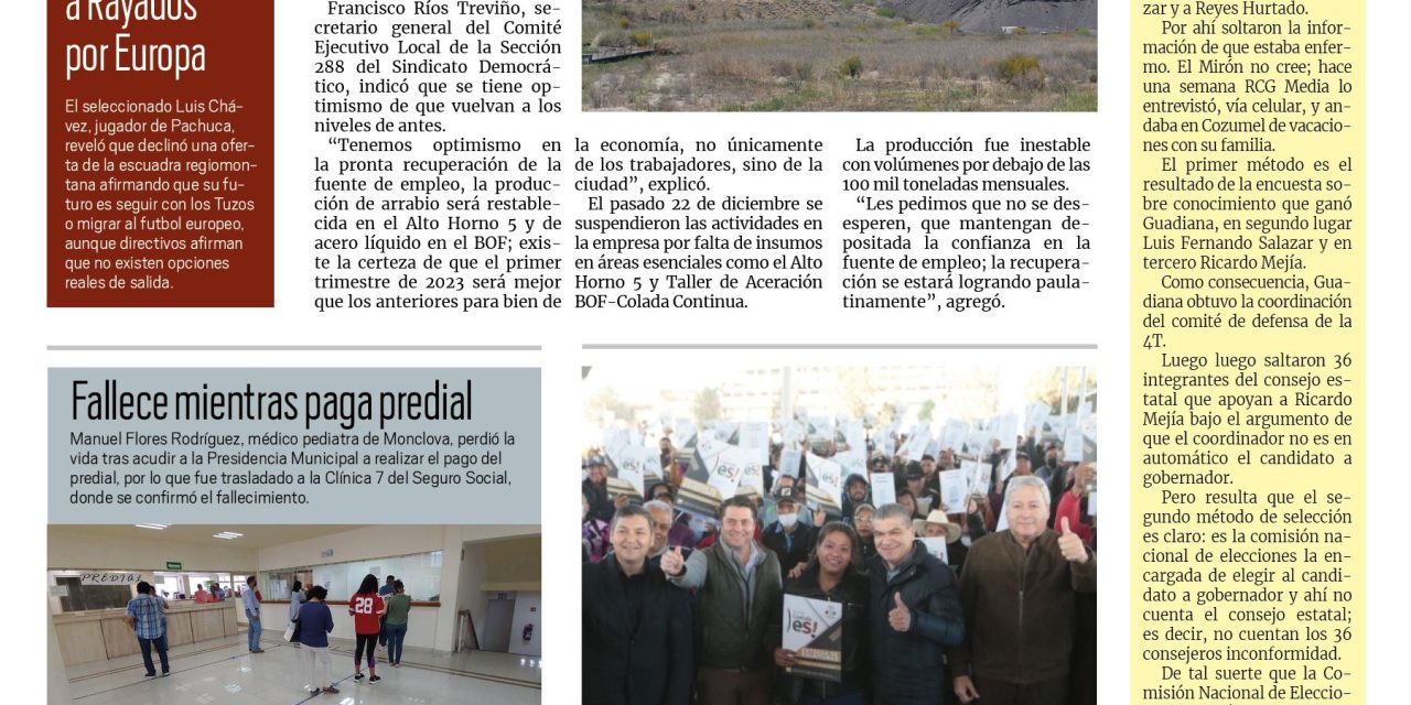 Portada Región Centro [4 de enero de 2023] Preparan reanudación de producción; vuelca familia sobre la Monclova y más…