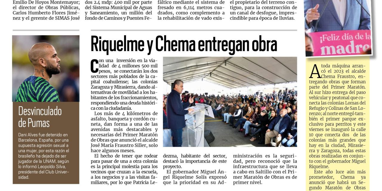 Portada Región Fronteriza [21 de enero de 2023] Acuña prioriza trabajos de pavimentación; Riquelme y Chema entregan obra y más…