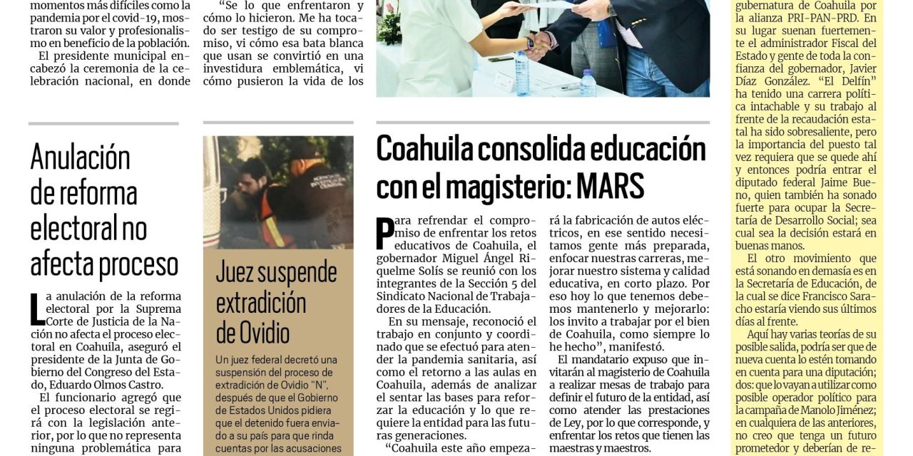 Portada Región Laguna [7 de enero de 2023] Alcalde reconoce a personal de enfermería; Coahuila consolida educación con el magisterio: MARS y más …