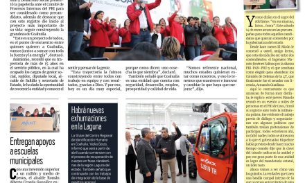 Portada Región Laguna [13 de enero de 2023] Manolo Jiménez arranca la carrera por la gubernatura; entregan apoyos a escuelas municipales y más…