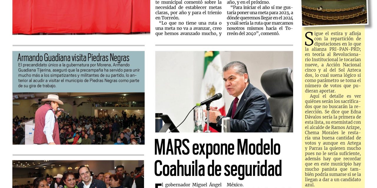 Portada Región Laguna [27 de enero de 2023] Román Cepeda destaca estrategias de desarrollo; ofrecen servicios de salud a bajo costo y más…