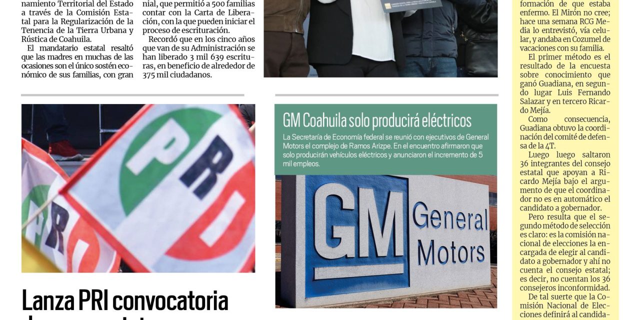Portada RCG Media [4 de enero de 2023] MARS apoya a que mujeres cuenten con escrituras; lanza PRI convocatoria de proceso interno y más…