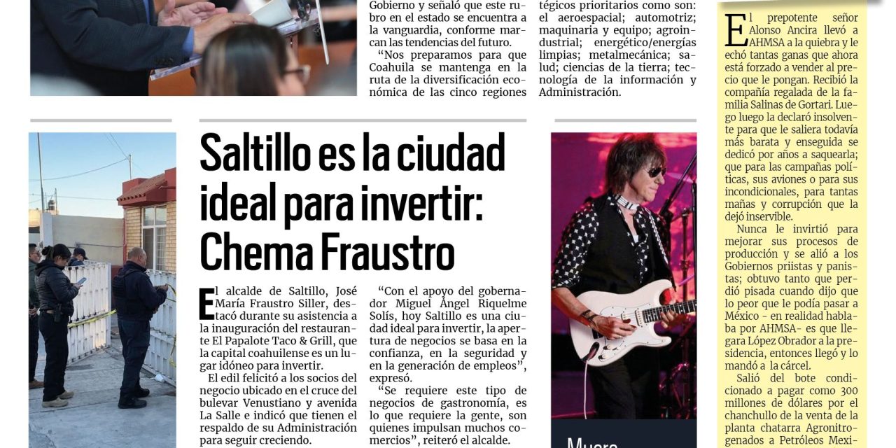 Portada RCG Media [12 de enero de 2023] Coahuila prepara a los profesionistas del futuro; Saltillo es la ciudad ideal para invertir: Chema Fraustro y más…