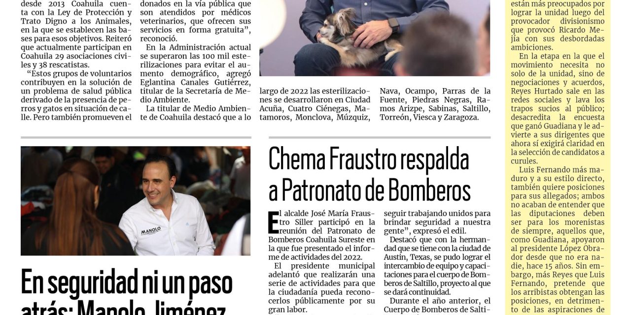 Portada RCG Media [18 de enero de 2023] MARS reconoce a protectores de animales; en seguridad ni un paso atrás: Manolo Jiménez y más…