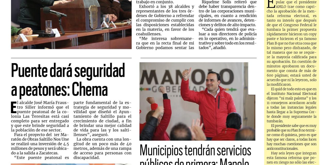 Portada RCG Media [28 de enero de 2023] MARS hace enérgico llamado a municipios; Dará seguridad a peatones puente en Teresitas: Chema Fraustro; y más…