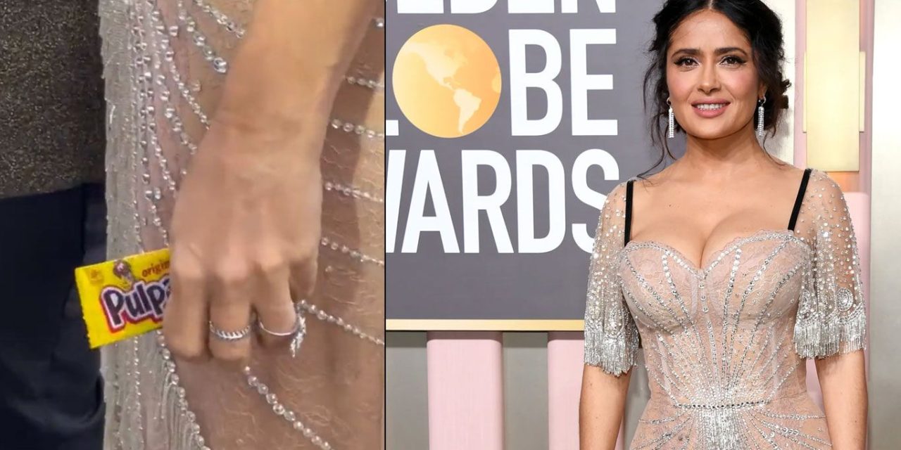 Con pulparindo y mazapán, así desfiló Salma Hayek en los Globos de Oro