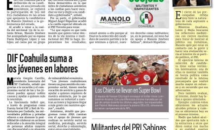 Portada Región Carbonífera [13 de febrero de 2023] Medio millón de coahuilenses apoyan a Manolo Jiménez; revisan contratos de mineros en Palau  y más…