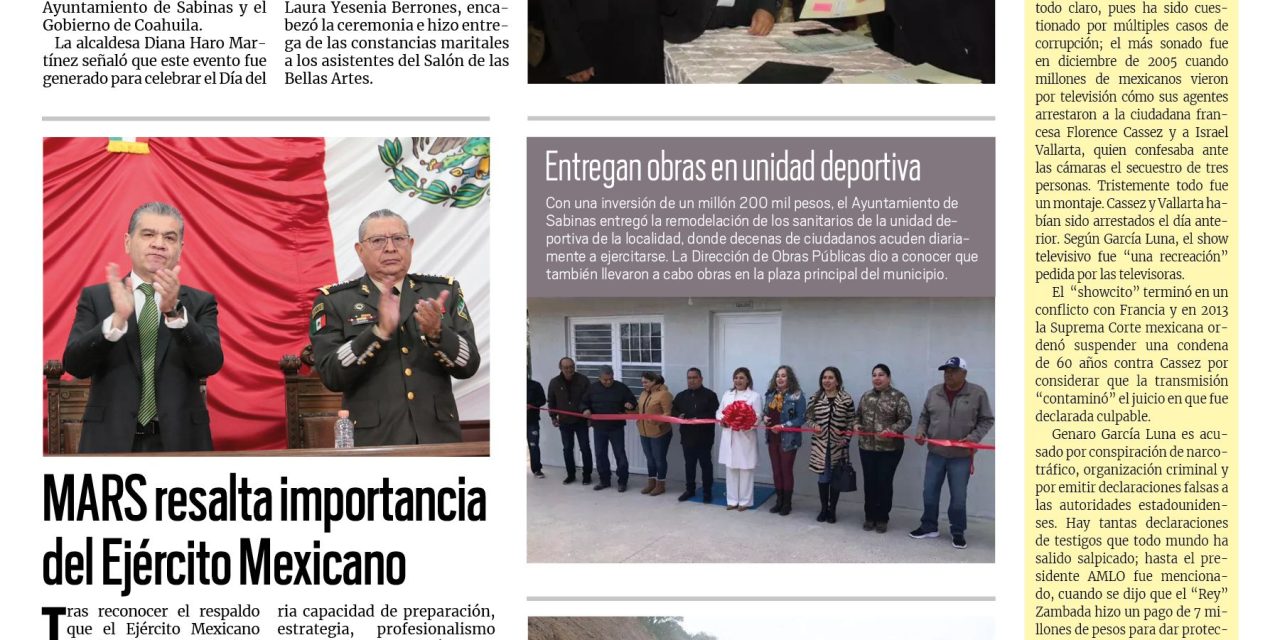 Portada Región Carbonífera [18 de febrero de 2023] Realizan bodas comunitarias en Sabinas; Regularizan recolección de basura en Sabinas y más…