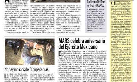 Portada RCG Carbonífera [20 de febrero de 2023] Desesperanza a 17 años de Pasta de Conchos; reconoce Diana Haro labor del Ejército y más
