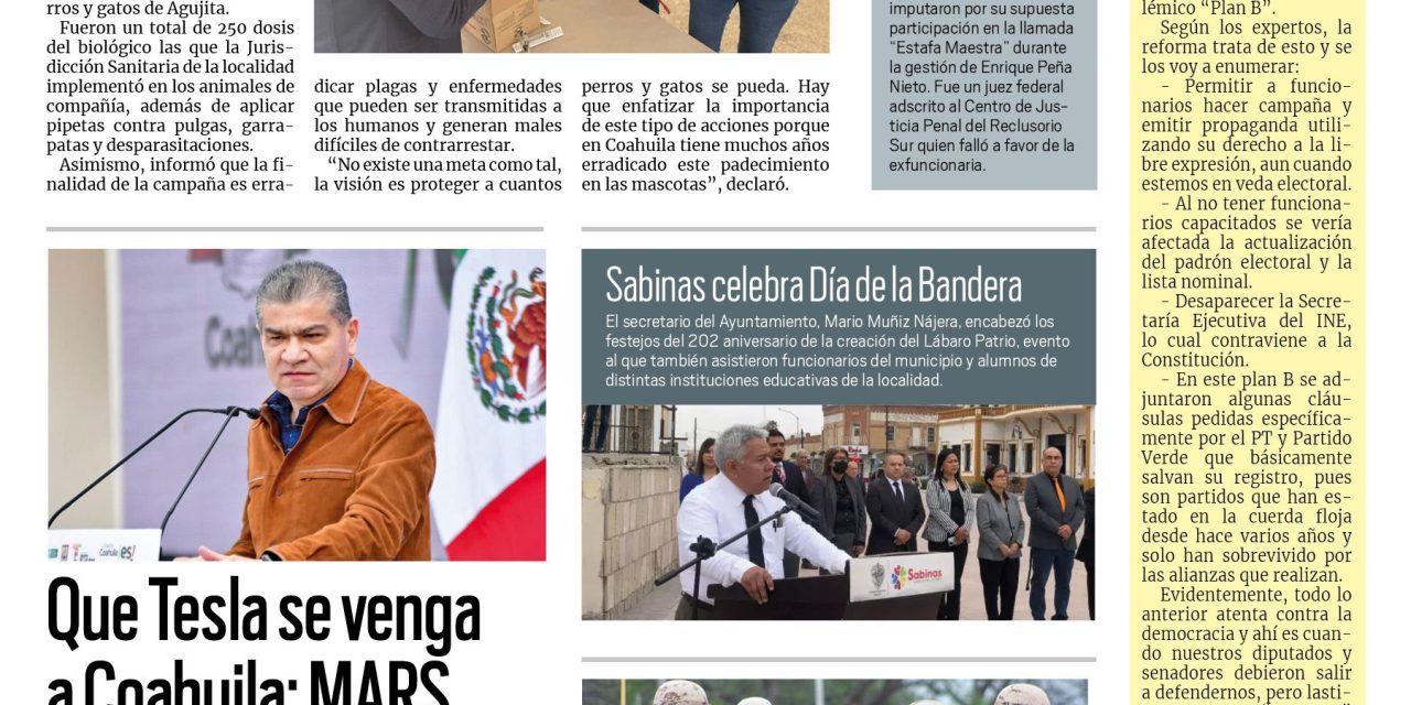 Portada RCG Carbonífera [25 de febrero de 2023] Aplican dosis de vacunas antirrábicas; Sedena refuerza acciones de seguridad y más…