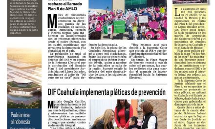 Portada RCG Lagunera [27 de febrero de 2023] Marchan miles de coahuilenses a favor del INE; clausuran fiestas por vender alcohol a menores y más