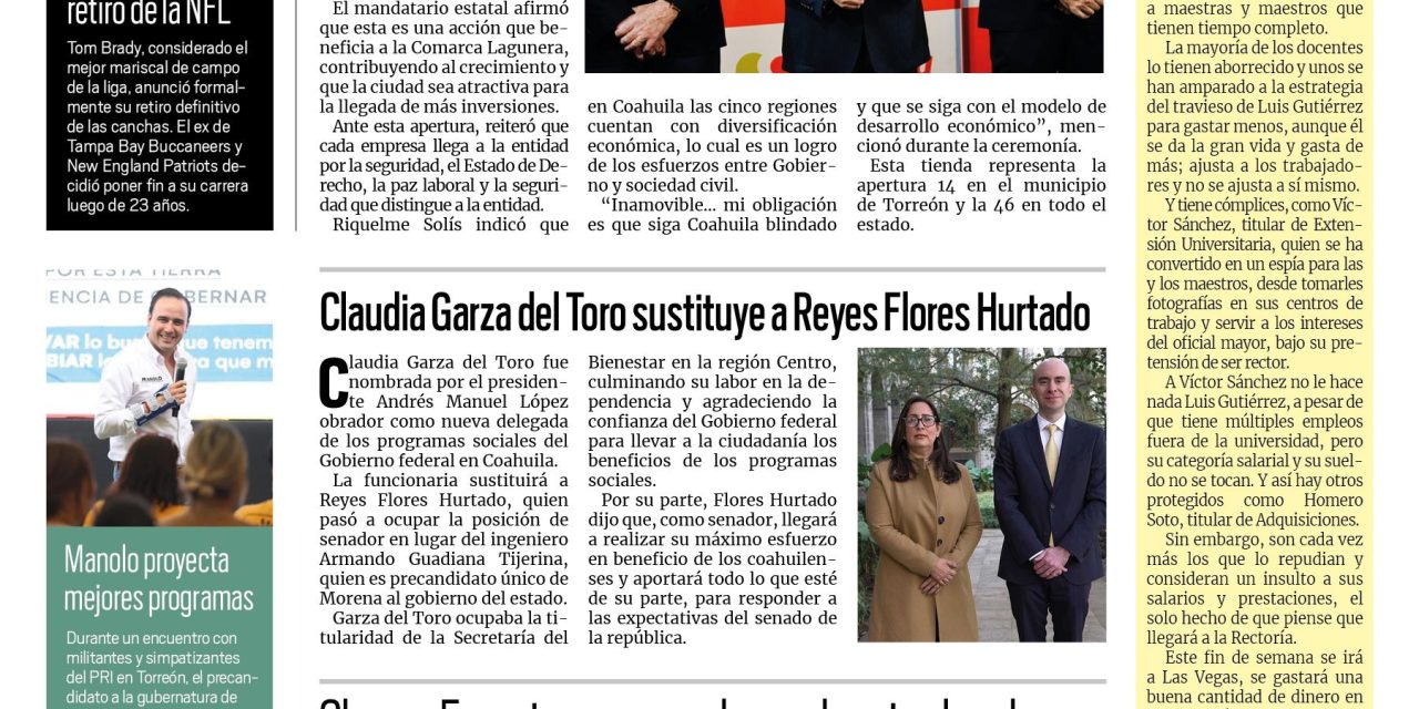 Portada RCG Media [2 de febrero de 2023] Sigue creciendo la generación de empleo: MARS; Claudia Garza del Toro sustituye a Reyes Flores Hurtado y más…